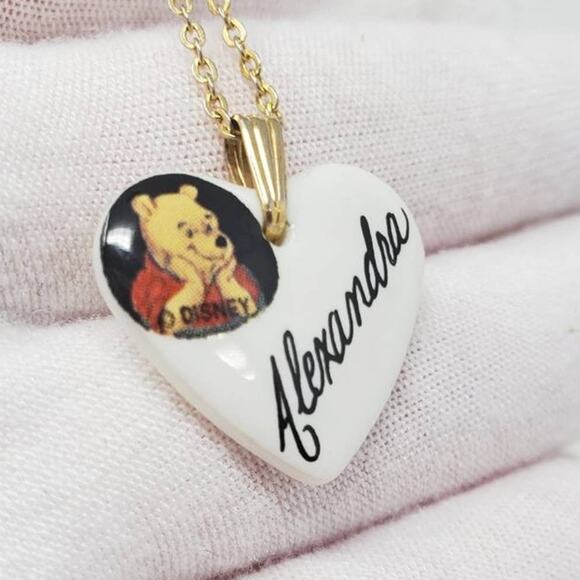 Disney Winnie the Pooh White Heart Porcelain Name Necklace - Picture 6 of 7